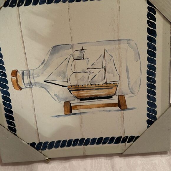 Canvas Art Ship in a Bottle Distressed Stretched Canvas Nautical Coastal Beach - Picture 3 of 9